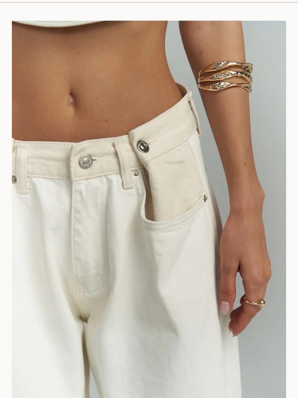 NWT Piral tri-fold jeans two-tone cream sz medium - Picture 3 of 10